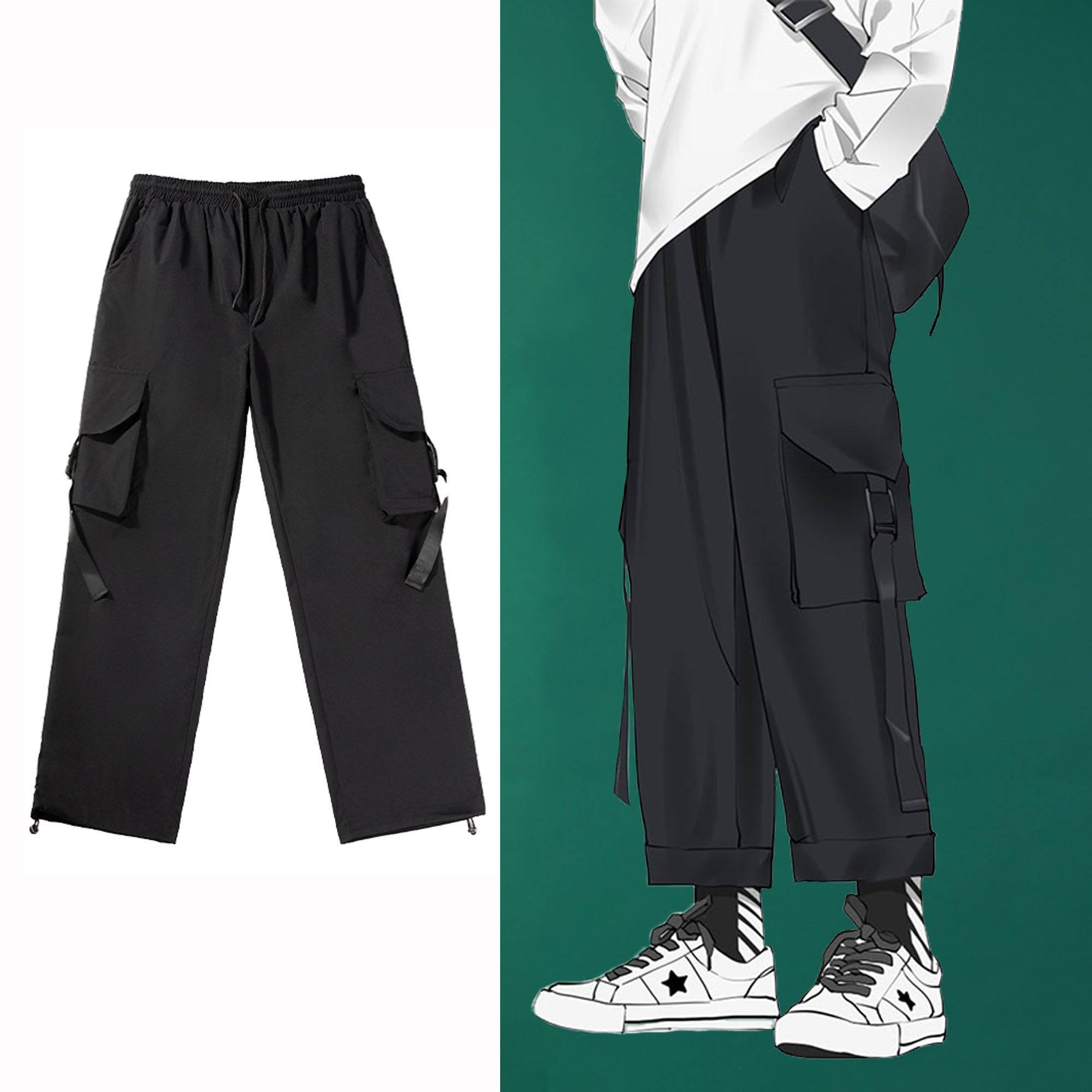 大码工装裤女直筒宽松酷女孩穿搭胖妹妹mm春秋显瘦高腰垂感束脚裤