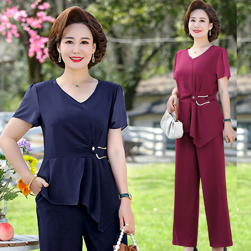 妈妈套装夏装短袖气质两件套