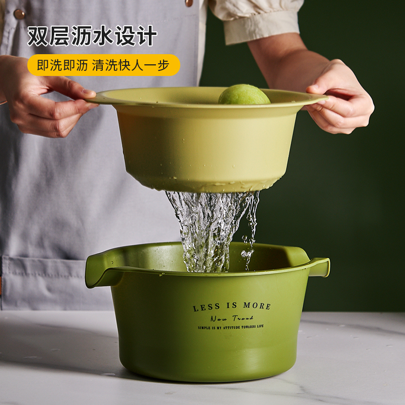 雙層瀝水籃洗菜盆廚房菜籃子淘菜洗菜筐濾水洗水果籃水果盤瀝水籃在類目 餐飲具, 餐具, 沥水篮/漏水筛中 - 來自Buy2taobao.com提供專業的淘寶代購服務