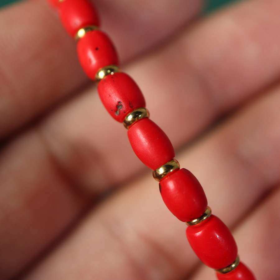 包老清代老雪巴琉璃佛珠手串手链本命年男女红琉璃夏尔巴人雪巴珠