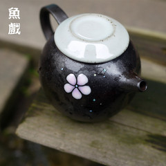 鱼戏 手绘粉彩 日式复古手工粗陶瓷 泡茶壶 功夫茶具急须