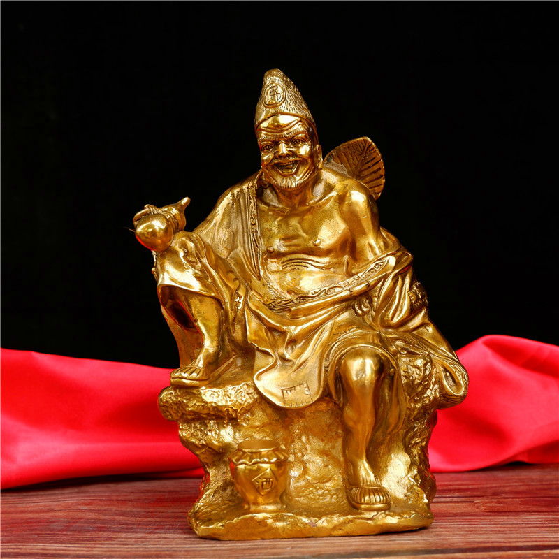 纯铜活佛济公摆件道济和尚降龙罗汉佛像供奉济癫师傅铜像家用摆设