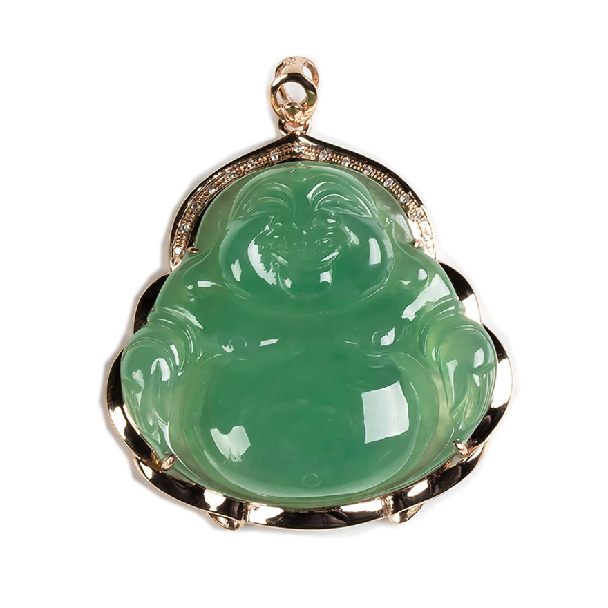 老坑冰糯种18k镶嵌金伴钻佛公吊坠9.47g