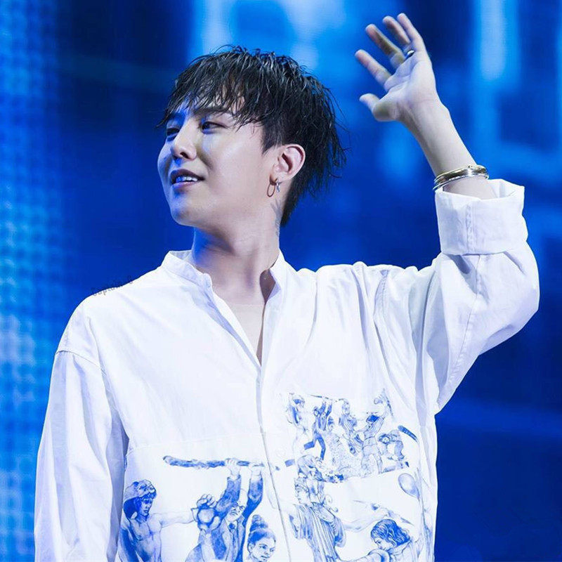 bigbang权志龙gd同款衬衫 白色长袖立领宽松贴布男女情侣款衬衣潮