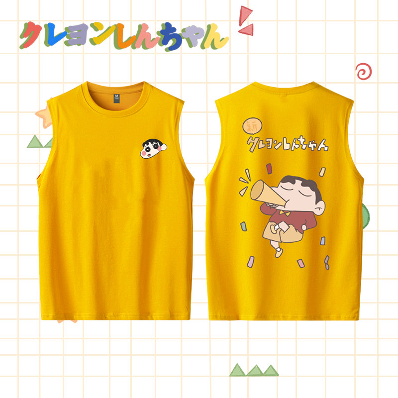 日系动漫蜡笔小新联名运动纯棉背心卡通可爱ins超火大码无袖t恤衫