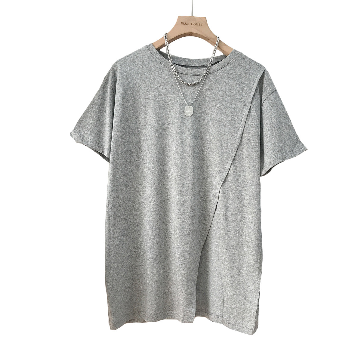 官图实价6535拉架棉夏季新款开叉短袖t恤女宽松百搭ins潮上衣