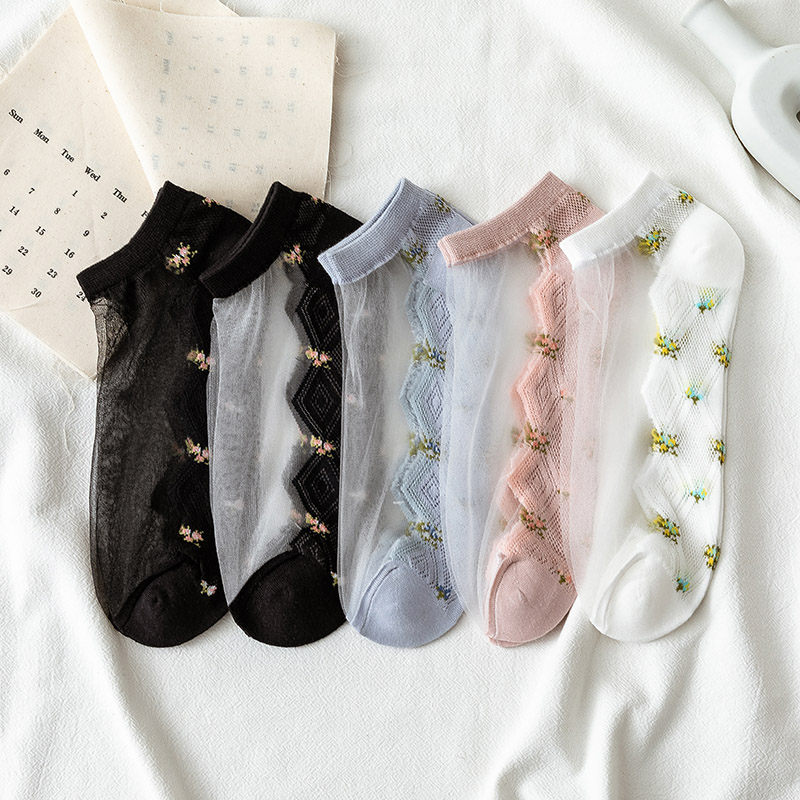 袜子女春夏薄款ins潮夏季水晶袜透明短袜韩国玻璃丝船袜浅口夏天