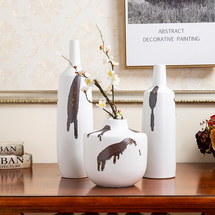 新中式摆件陶瓷花瓶白色抽象客厅插花酒柜家居软装简约花器