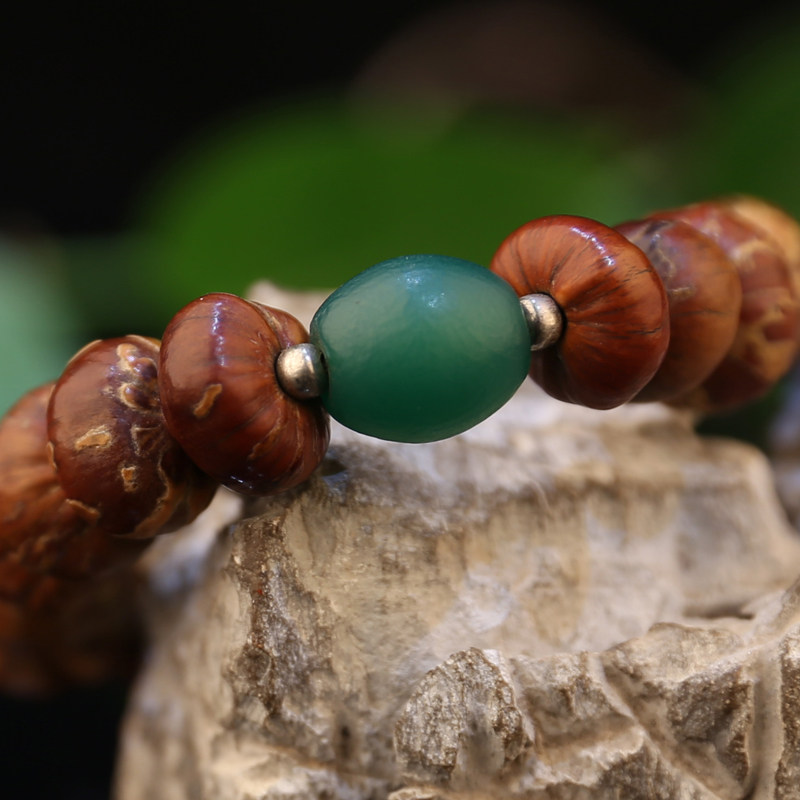 【仲济禅寺】灰皮天眼珠配金盆子菩提玛瑙手钏