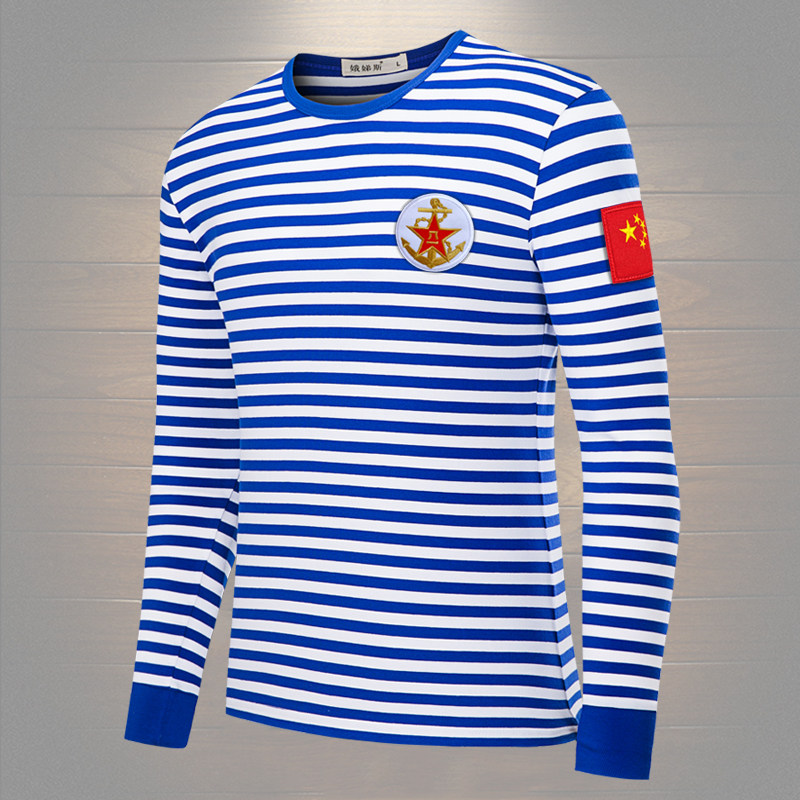 海军正品_正品海魂衫男装长袖t恤 纯棉圆领复古条纹海军衫水手服秋装