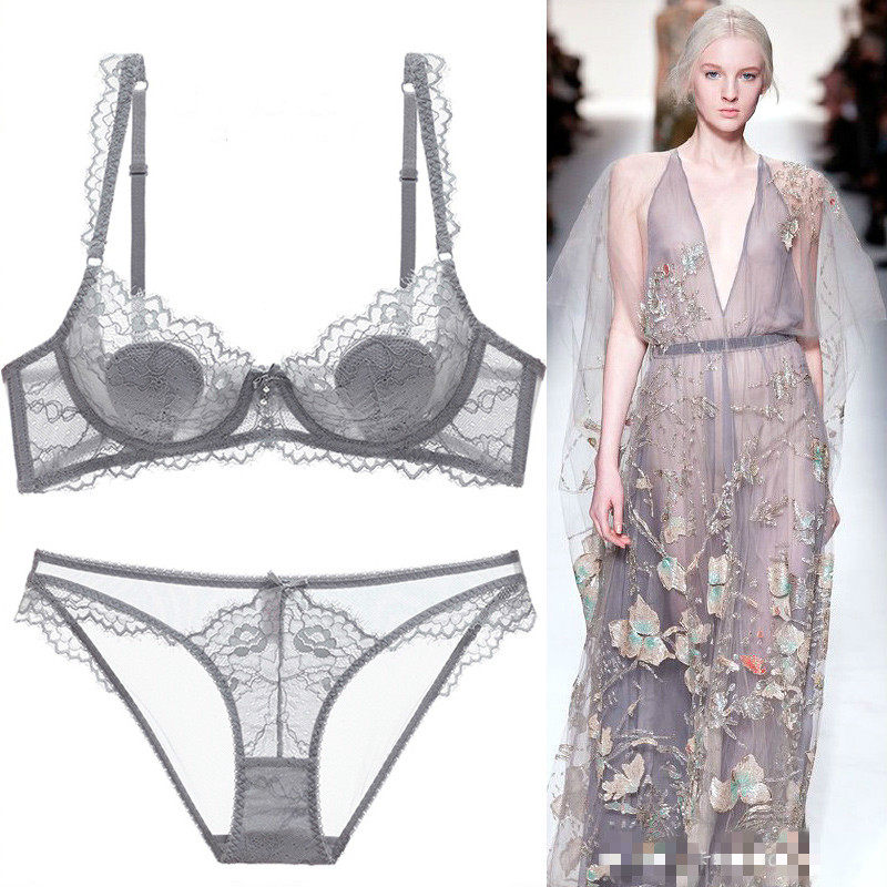 维多利亚性感文胸套装透视火辣情趣内衣少女薄款聚拢胸罩小胸诱惑