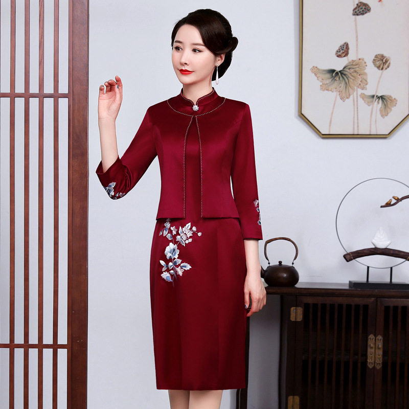 喜婆婆婚宴春装高端红色本命年旗袍套装高贵结婚礼妈妈礼服连衣裙