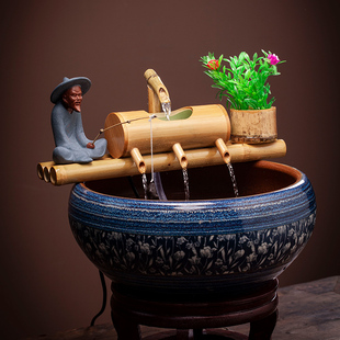 养鱼过滤器鱼缸循环流水造景摆件简约现代创意竹子流水陶瓷缸增氧