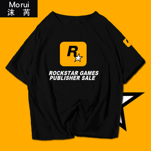 可定制GTA5游戏公司Rockstar Games周边短袖t恤衫男女纯棉半截袖