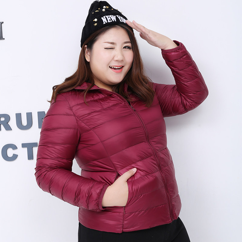 胖子加肥加大码轻薄羽绒服女短款胖mm200斤胖妹妹妈妈超薄中老年