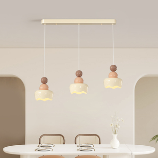 餐厅吊灯全光谱奶油风三头饭厅灯具长条现代简约餐桌吧台吊线灯具