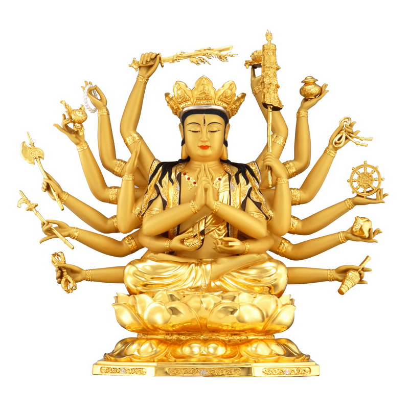台湾宝华纯铜贴金准提佛母家用供奉准胝观音准提菩萨佛像摆件——圆通