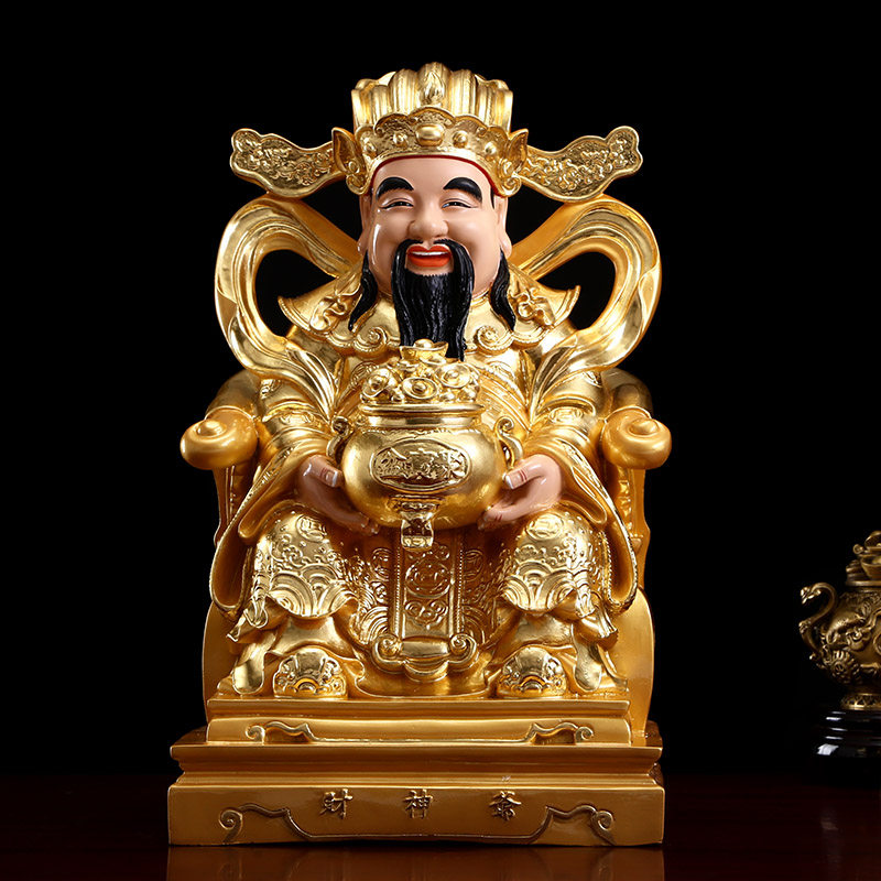文财神爷纯铜贴真金家用元宝如意请财神佛像店铺供奉招财铜像摆件