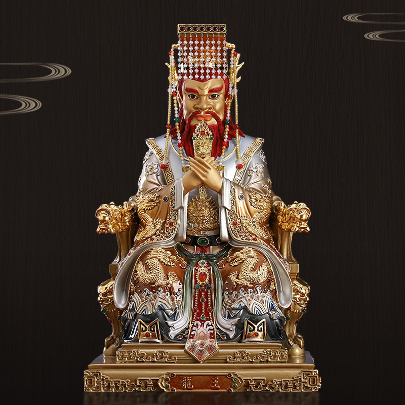 台湾纯铜彩绘四海龙王神像佛像南海东海龙王像铜像供奉客厅摆件