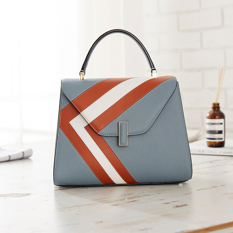 热销撞色凯莉包真皮