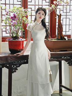 麦子家新中式国风改良旗袍罩衫吊带连衣裙两件套清冷风温柔千金感