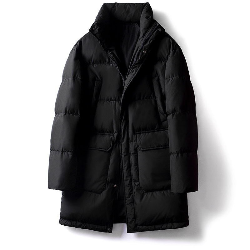 男士中长款加厚羽绒服立领休闲宽松大码冬季外套工装白鸭绒风雪衣