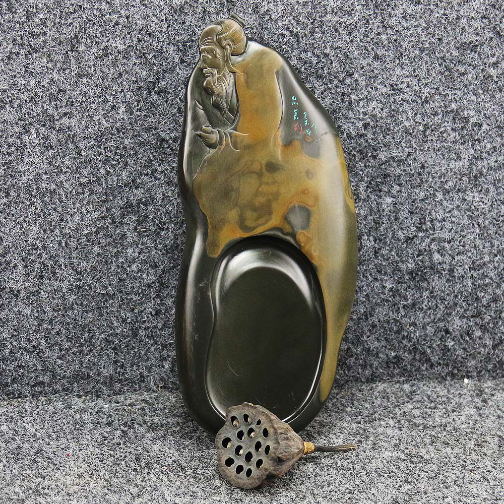 安徽省工艺美术大师方学斌金晕精品歙砚《品茗》