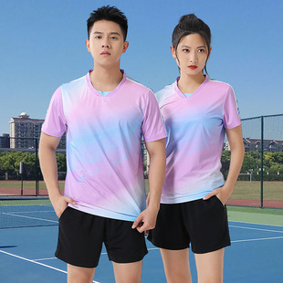 羽毛球服套装吸湿2024新款翻领健身服装男女运动半袖上衣乒乓球衣