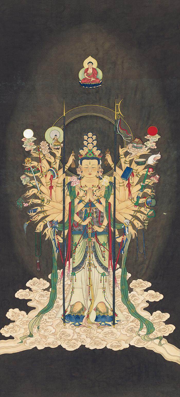 观音菩萨佛像夏荆山60x132名画绢丝微喷装饰国画国画