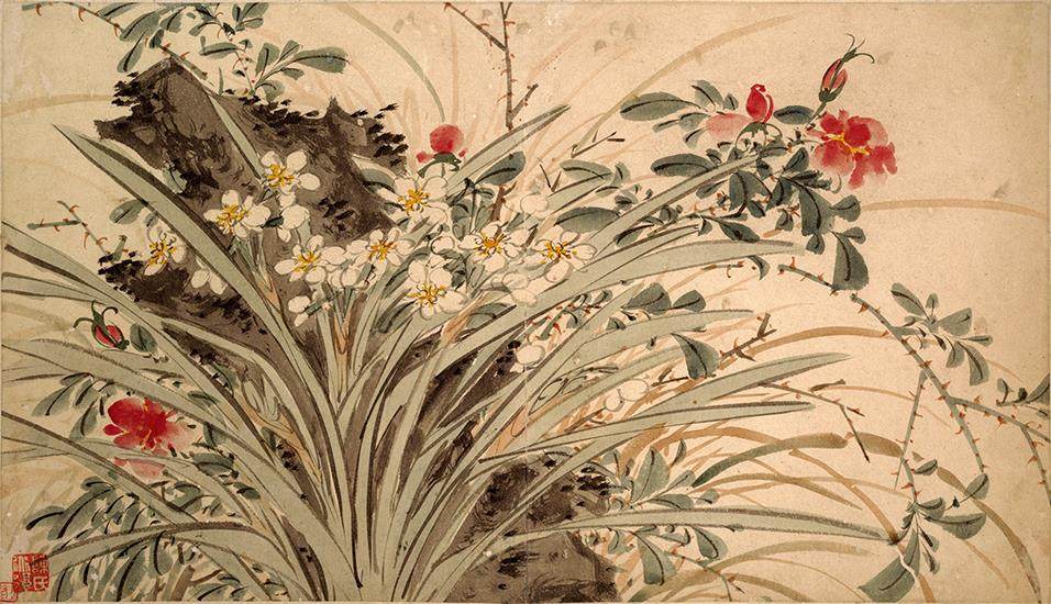 明陈春陈淳白阳集水仙花30x52名画宣纸国画