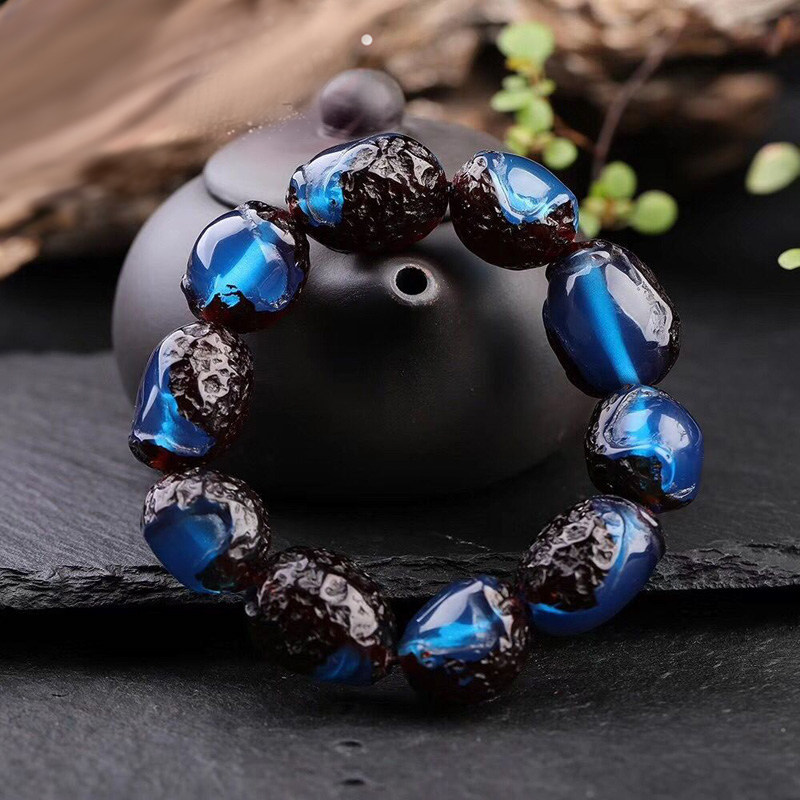 二代蜜蜡原石_新款二代蓝珀带皮手链正品琥珀蜜蜡原石带皮随形手串