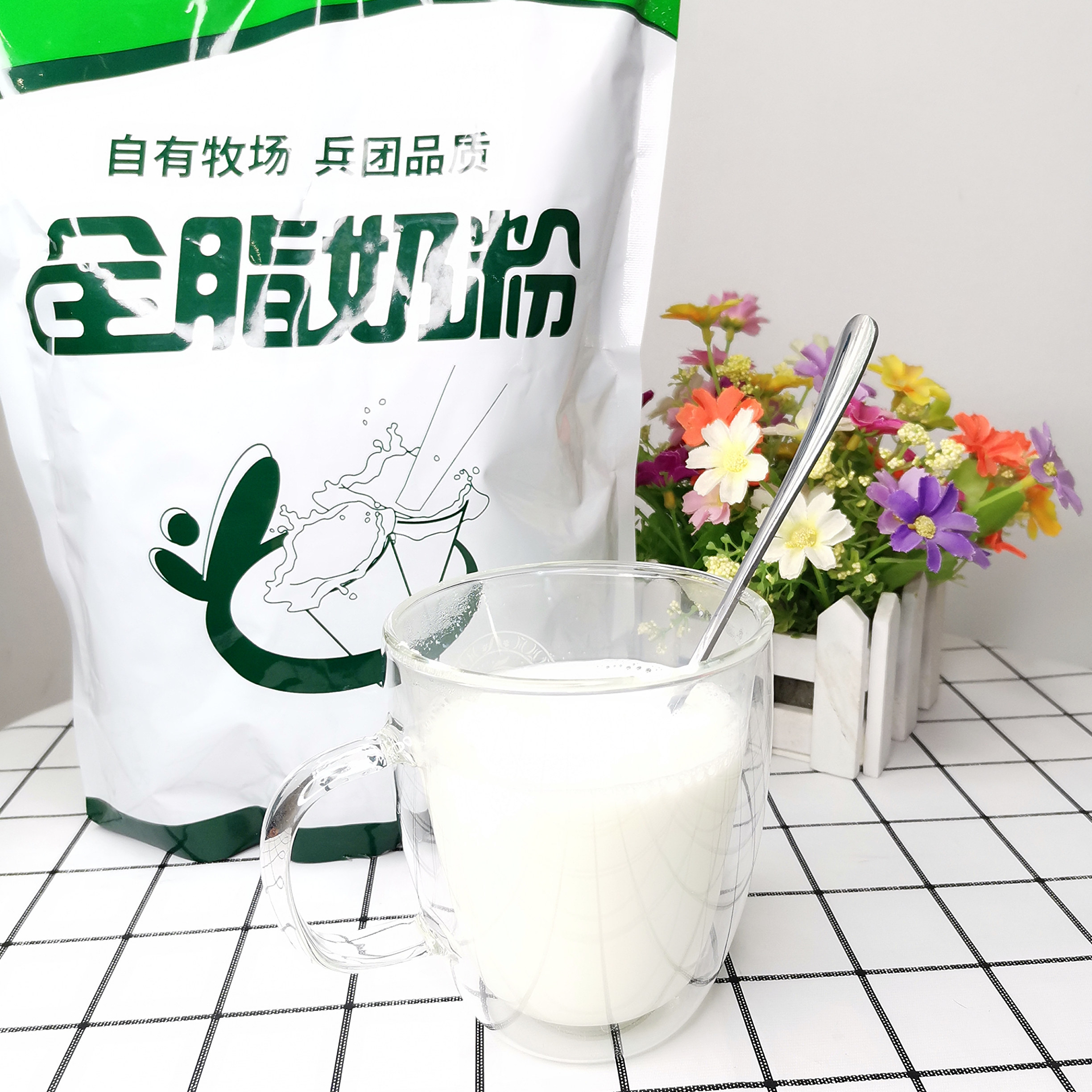 新疆新农兵团全脂纯牛奶粉成人奶粉1000克每袋早餐