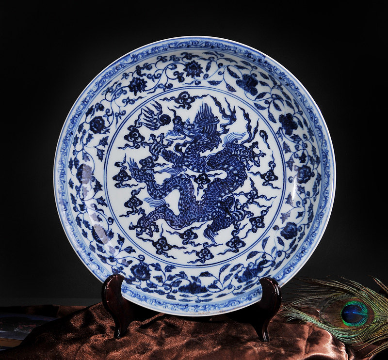 仿大明宣德青花龙盘 江西省工艺美术师作品