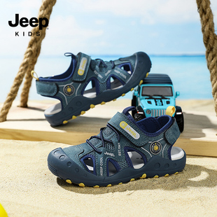 jeep儿童沙滩鞋外穿夏款大童2024新款小学生防滑软底男童包头凉鞋