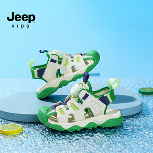 jeep儿童运动凉鞋包头男童鞋子夏款旋钮扣童鞋软底防滑女童沙滩鞋