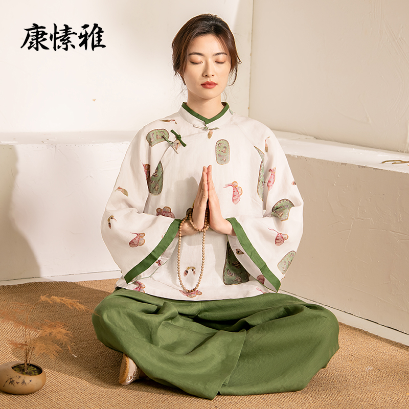 康愫雅居士服女春夏季禅修服棉麻瑜伽服套装宽松禅意瑜珈打坐禅服