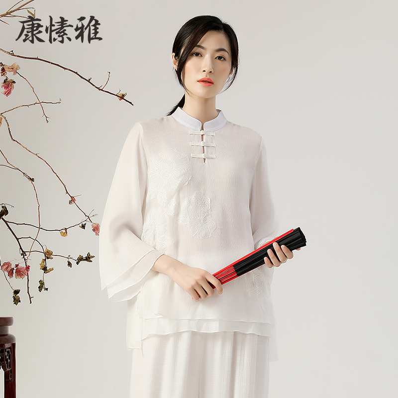 太极服女夏季太极拳练功服双层高档真丝棉绸服装2024新款高端飘逸