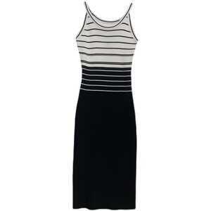 Sleeveless vest long skirt women's summer 2022 design color contrast stripe knitted dress