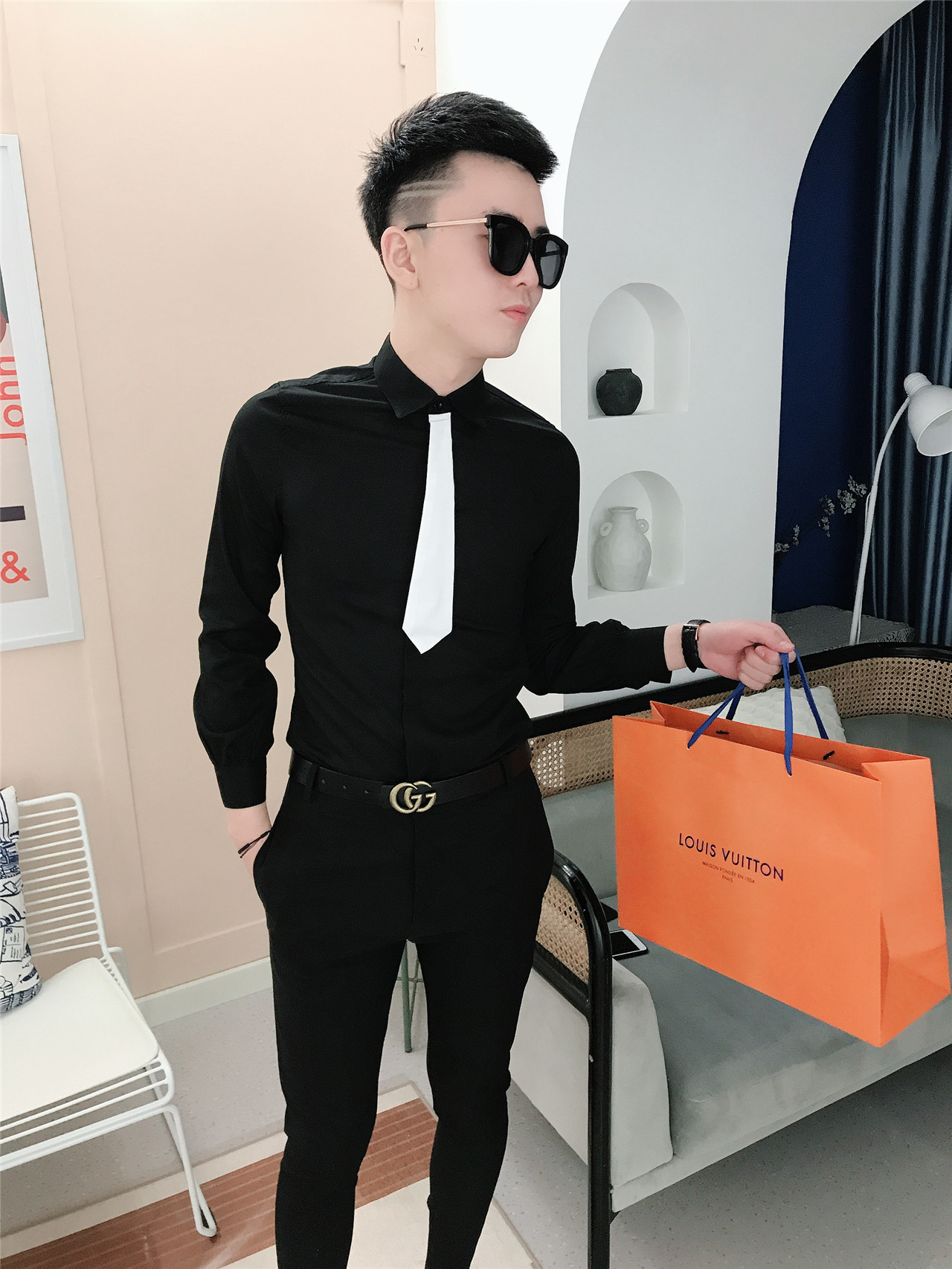 热销衬衫男长袖修身韩版潮流夜店
