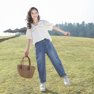 初中生女短袖套装夏季少女学院风衬衫裤子青少年大童中学生两件套