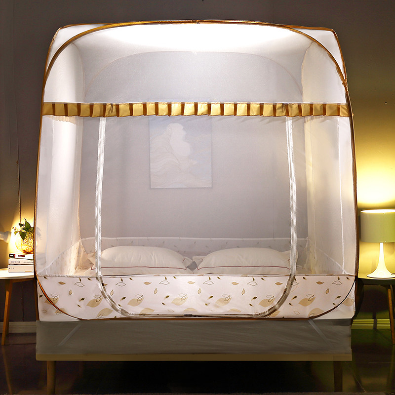 蒙古包蚊帐1.8m床1.5米免安装蚊帐家用2米三开门加密加厚有底无底