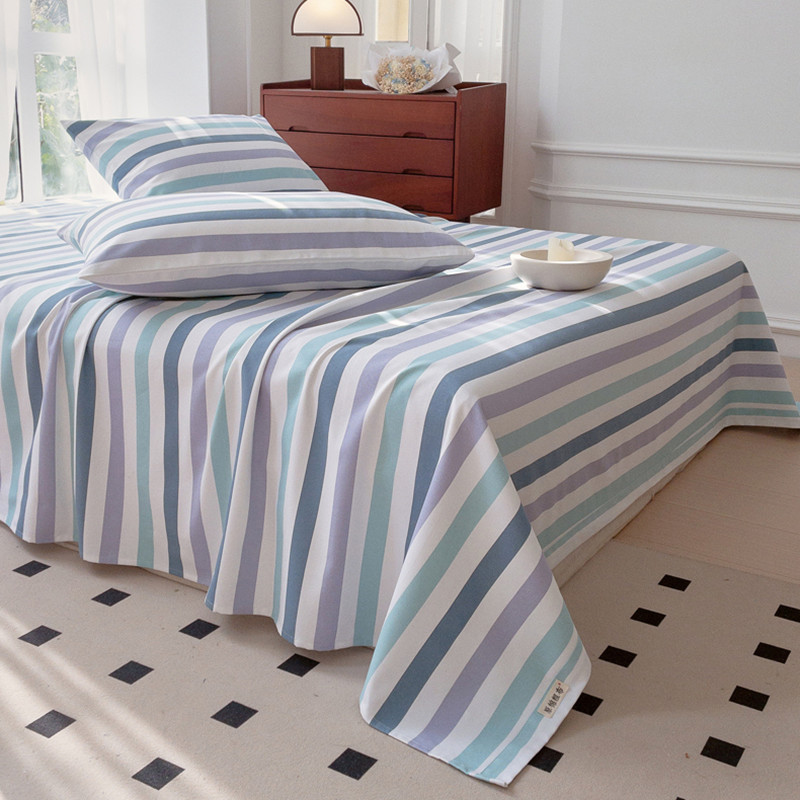 美式休闲条纹加厚全棉老粗布床单单件厚实的纯棉老土布被单1.2米