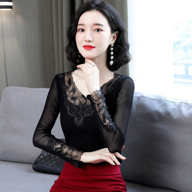 高档蕾丝打底衫女长袖