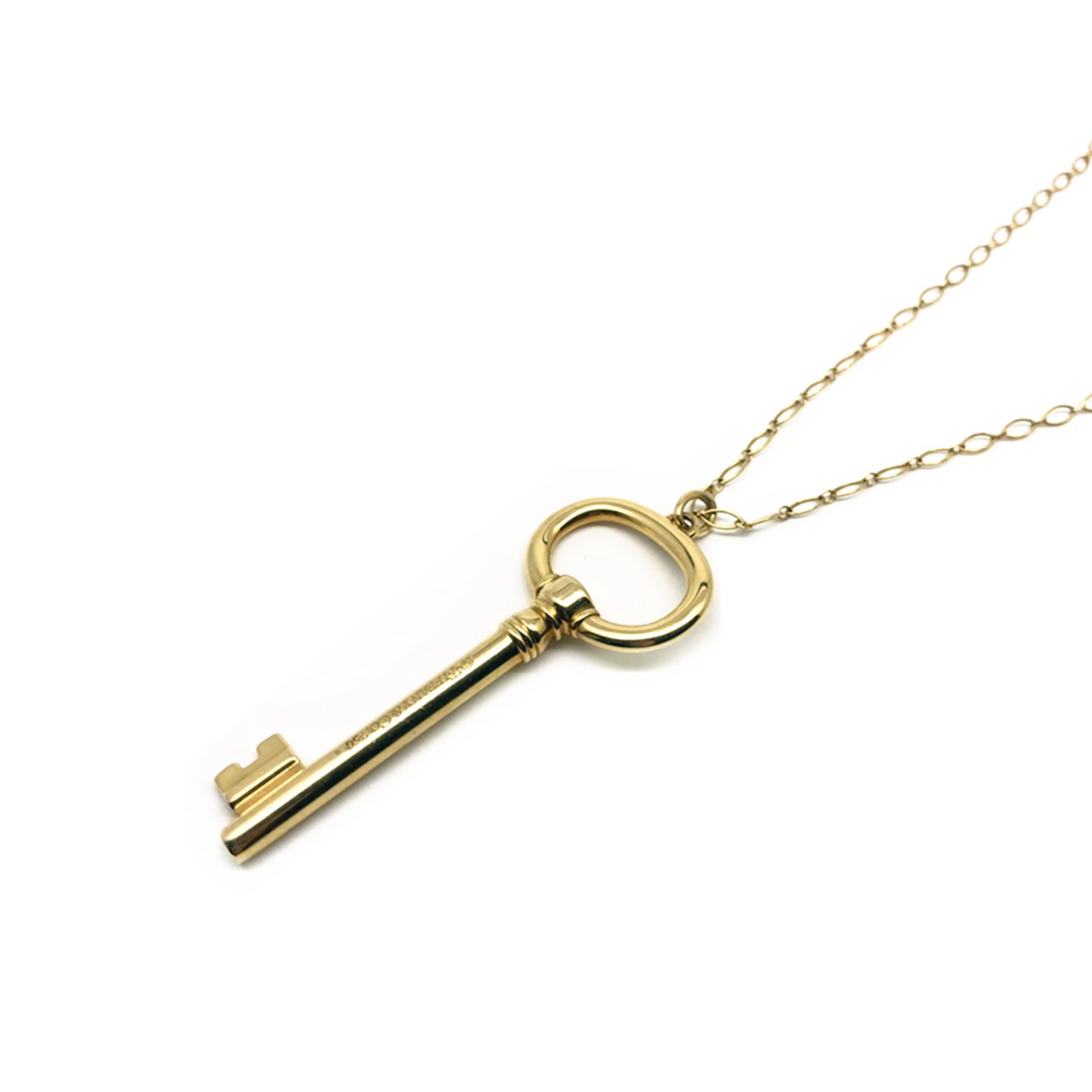 [9.5新]蒂芙尼tiffany中性18k金钥匙吊坠项链毛衣链 - 拍卖