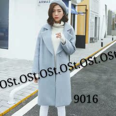 OST冬装新款韩版宽松毛呢外套女中长款大翻领羊绒加厚毛呢大衣潮