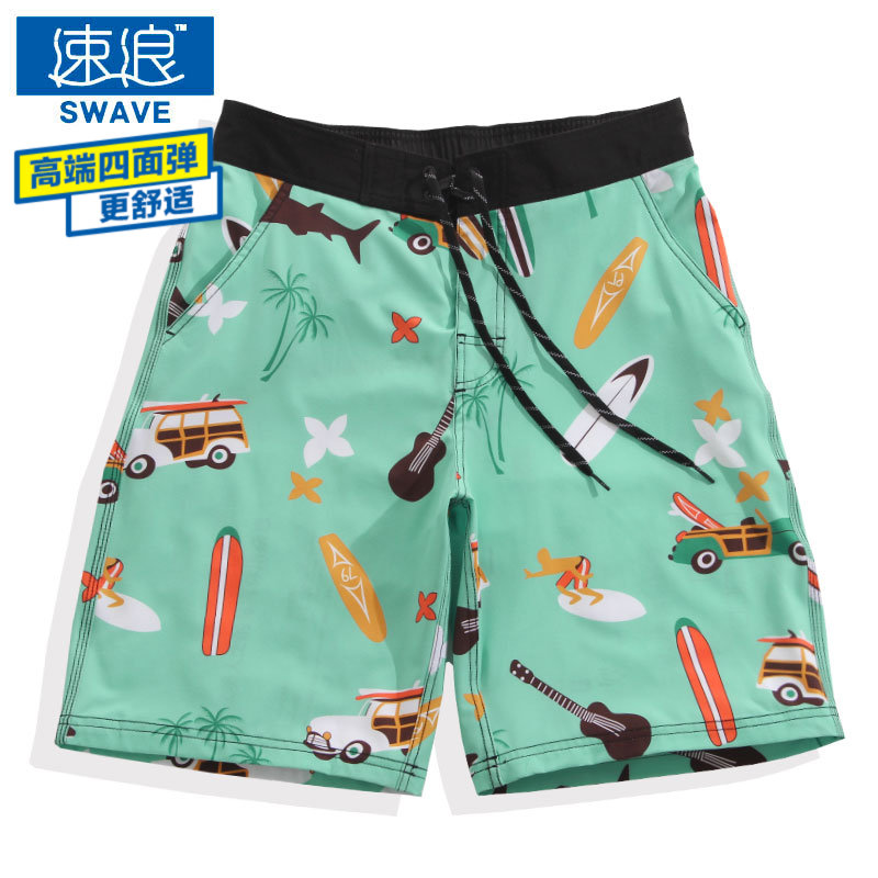 速浪情侶親子速干沙灘褲男寬松五分海灘泳褲夏海邊度假大碼短褲女