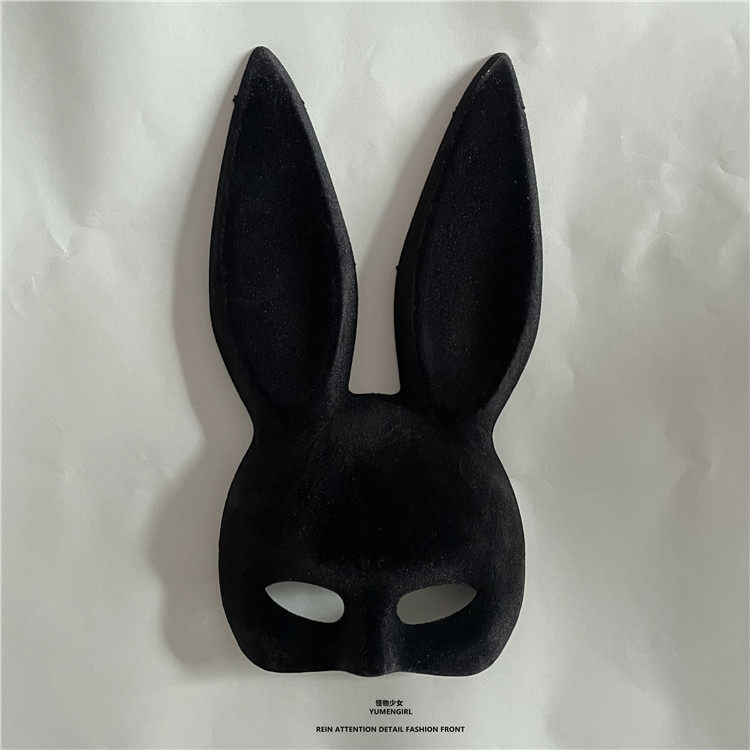 禁欲系情趣性感植绒黑兔子面具万圣节酒吧演出半脸面罩拍照
