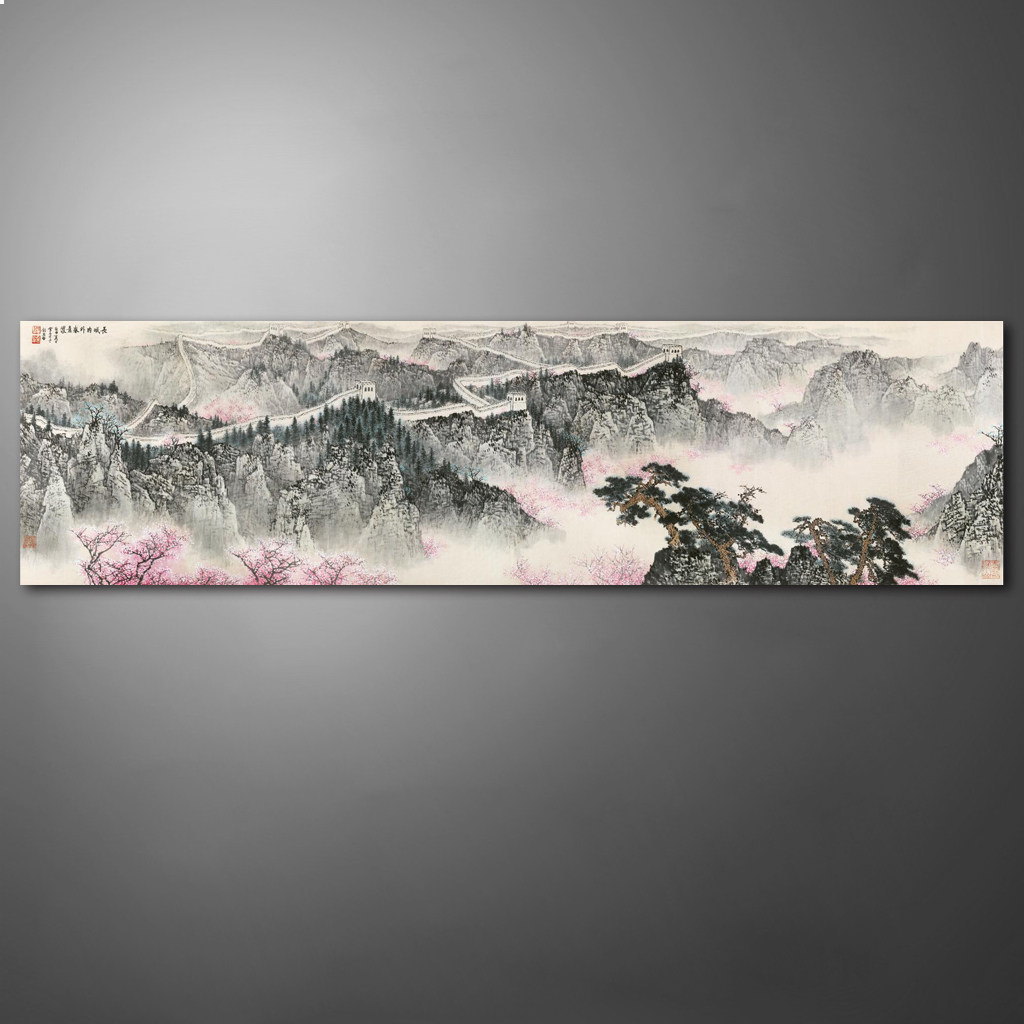 长城内外春意浓 白雪石水墨山水画中式大横幅国画客厅会议厅字画