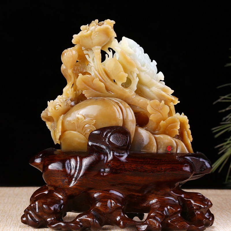 河南省玉石雕刻大师王朝安 和田玉凤戏牡丹摆件687.22g