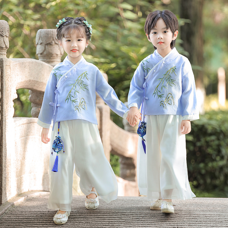 汉服男童春秋款套装民族风表演服女童唐装儿童春装古风国学服古装